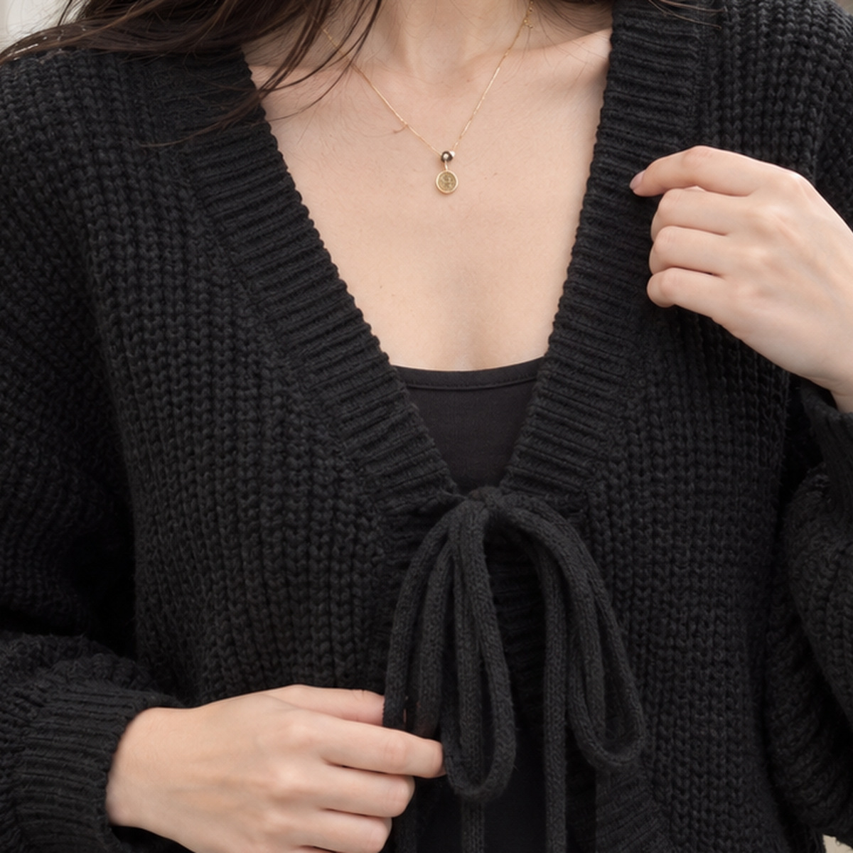 Perla Tie Front Cardigan - Lead Product Detail
