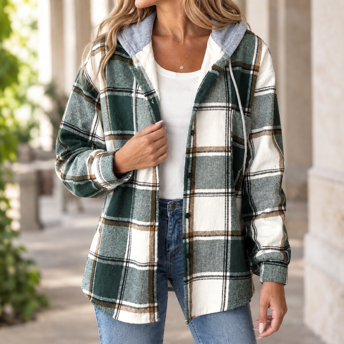 Penelope Plaid Hooded Jacket - Lead Product Detail