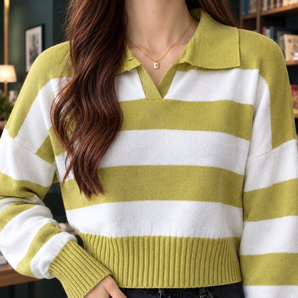 Bella Striped Polo Sweater - Lead Product Detail