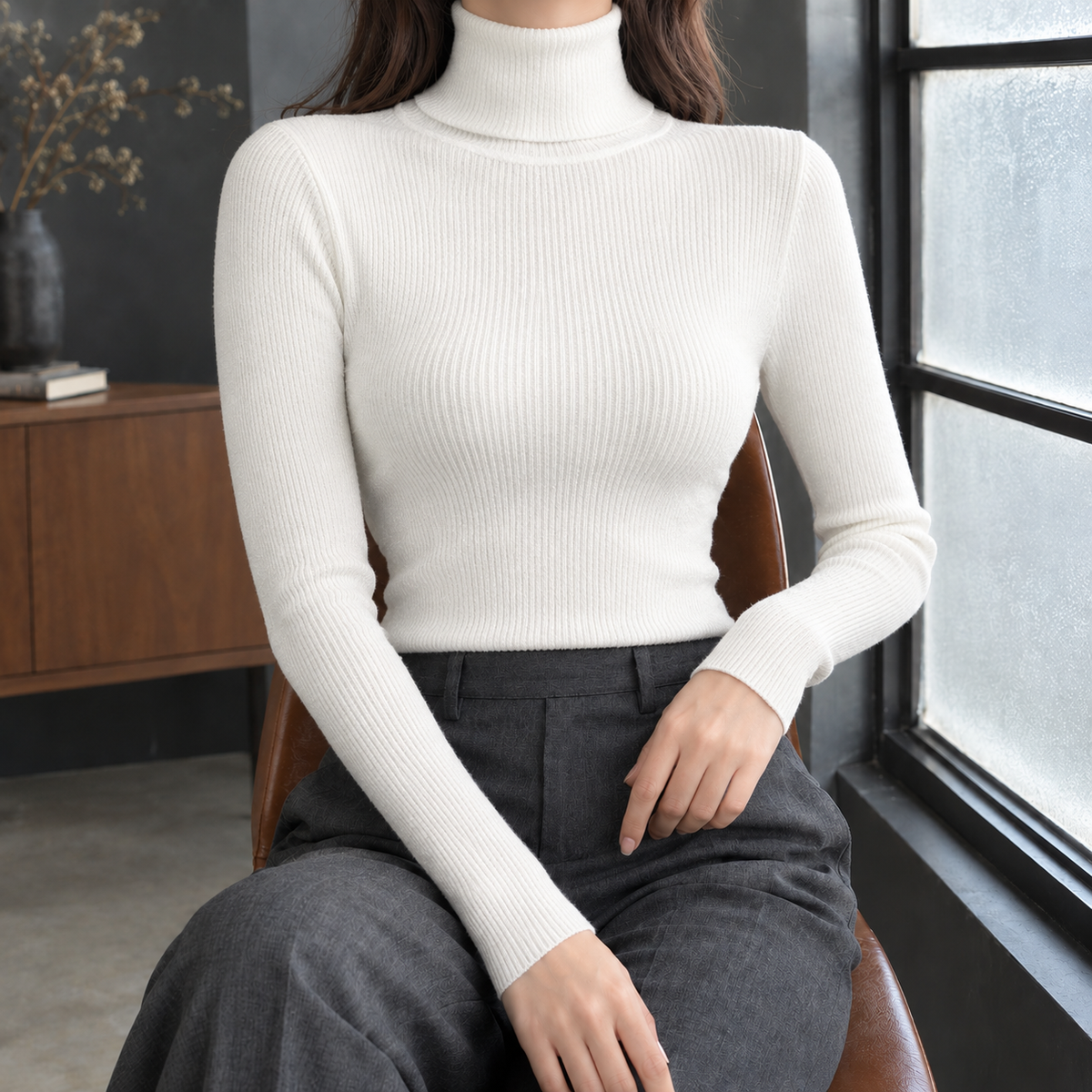 Jacinta Ribbed Turtleneck - White