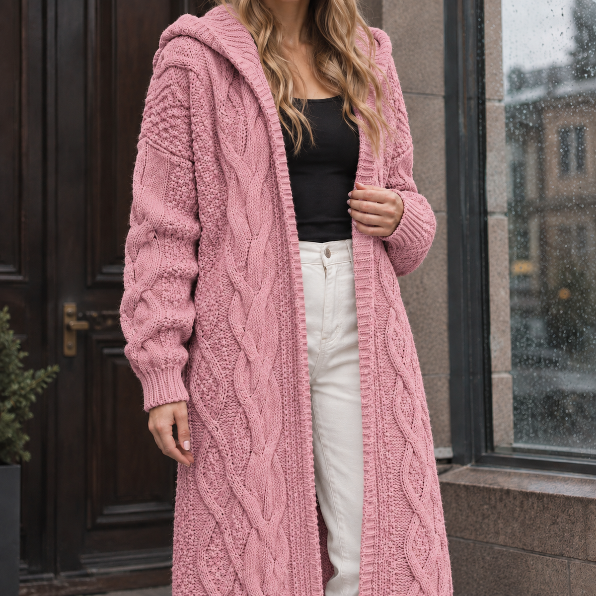 Theodora Cable Knit Cardigan - Pink