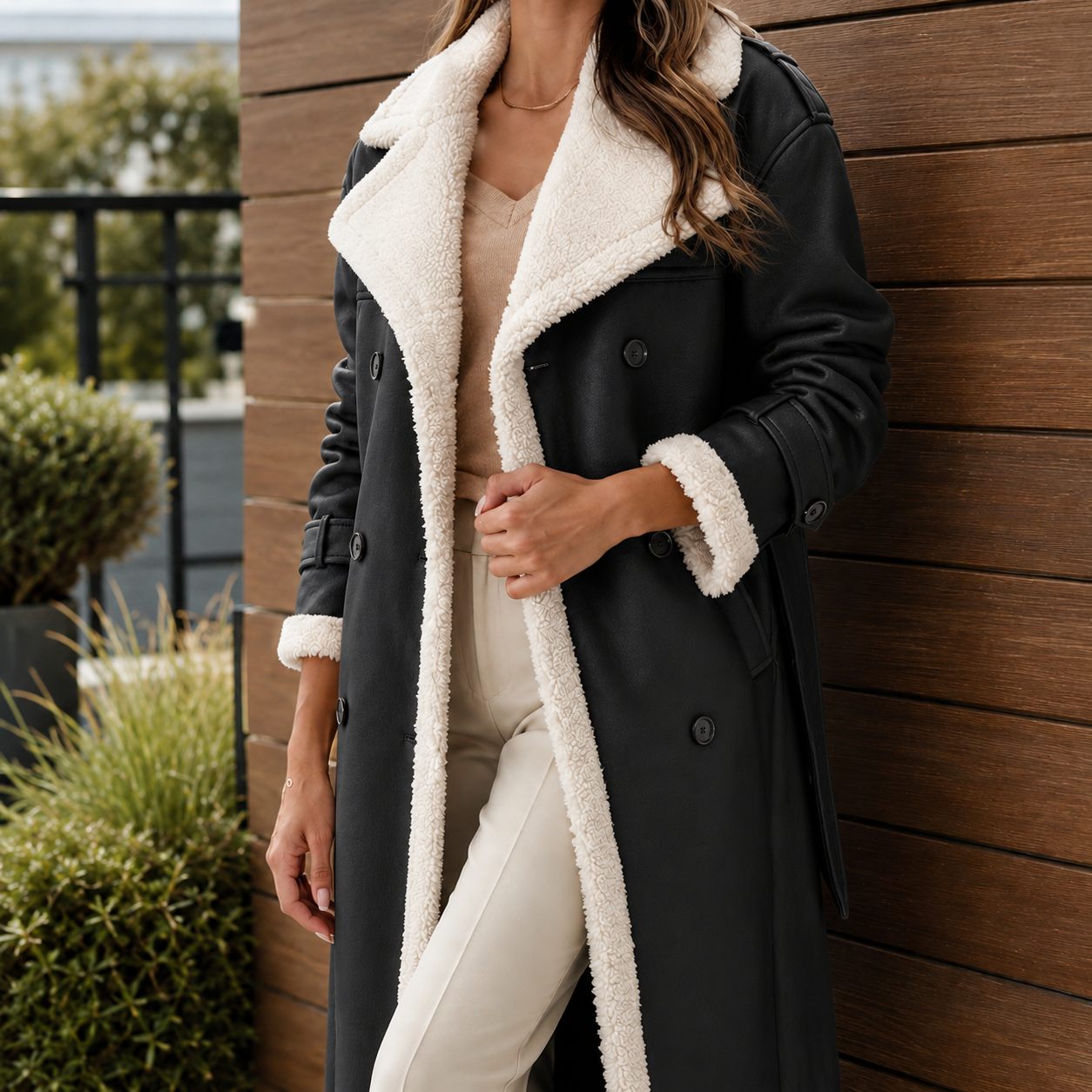 Serena Contrast Trim Coat - Black