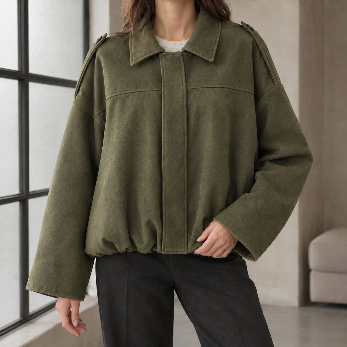 Nerissa Suede Blouson Jacket - Army Green