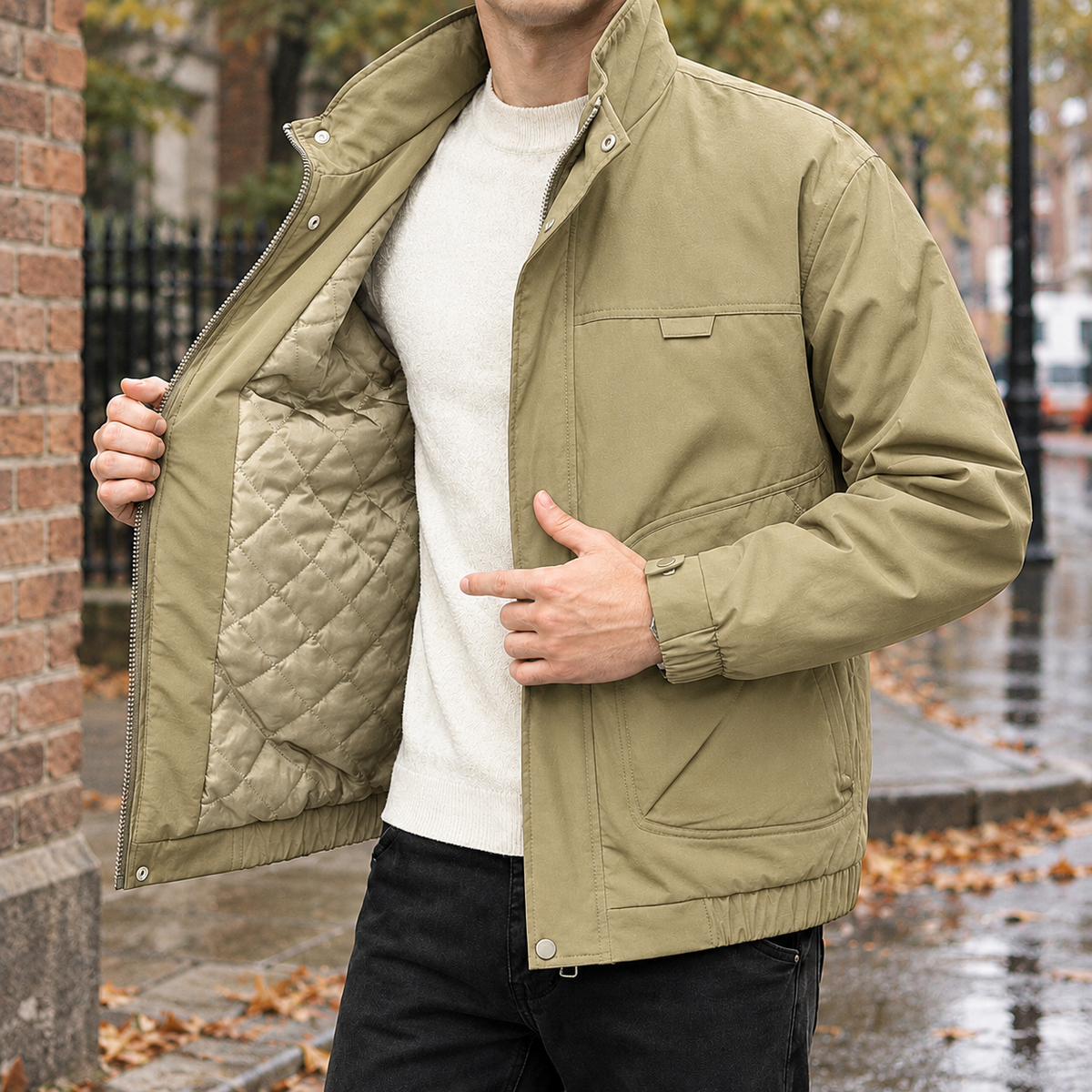 Isaac-West Utility Zip Jacket - Khaki