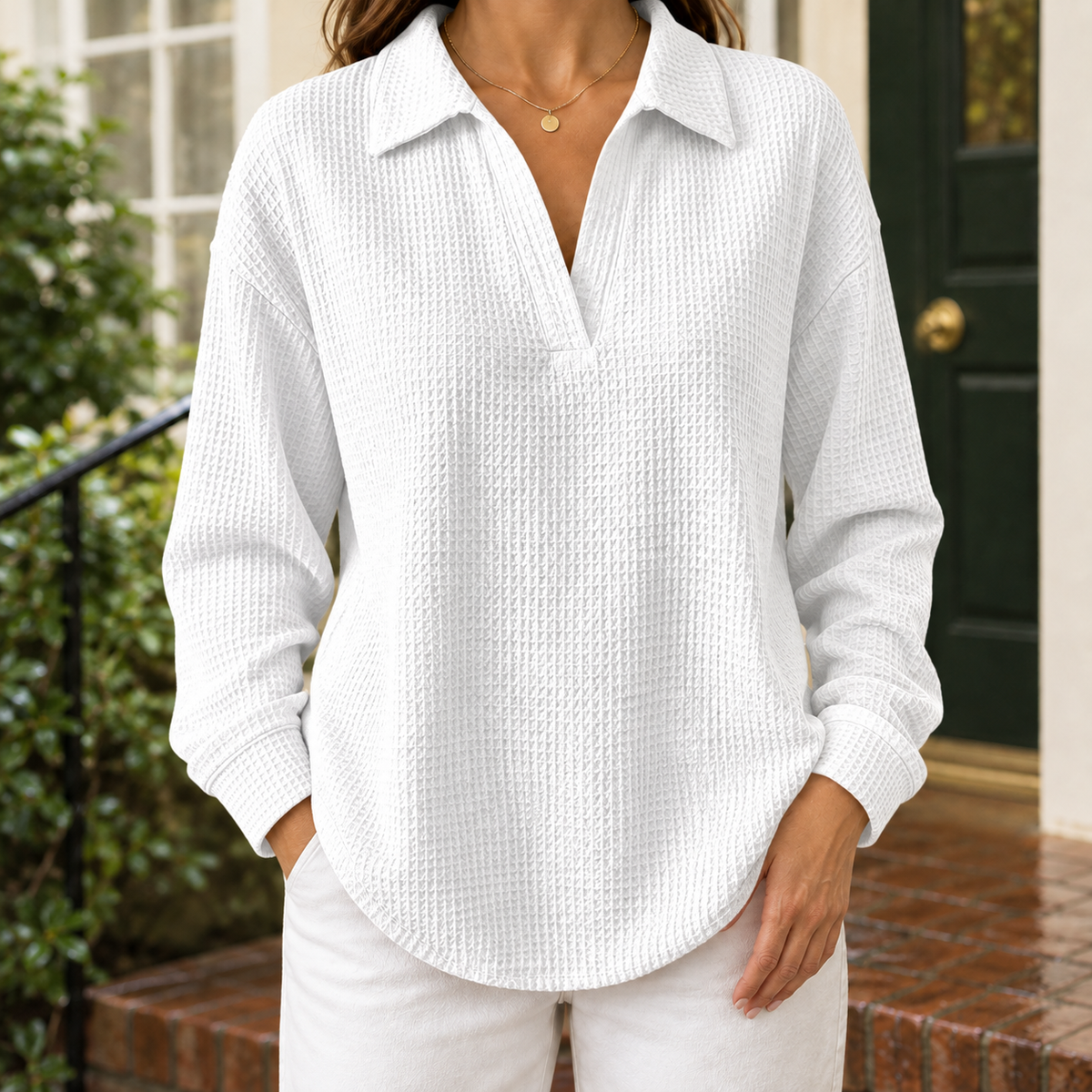 Harriet Waffle Sweater - White