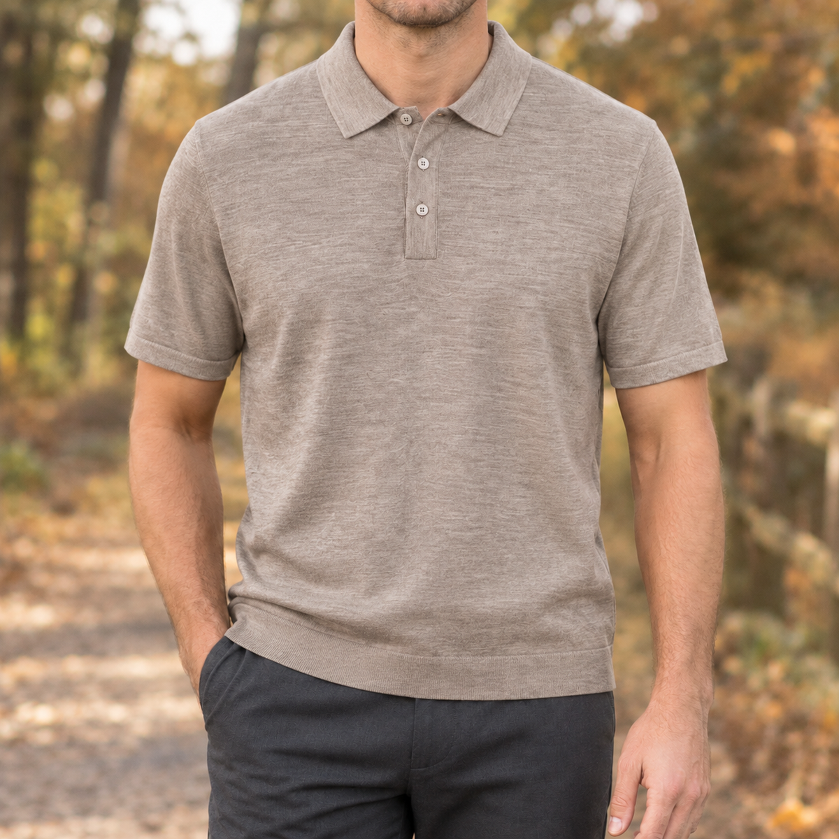 Nicodemus Wool Polo Shirt - Grayish Brown