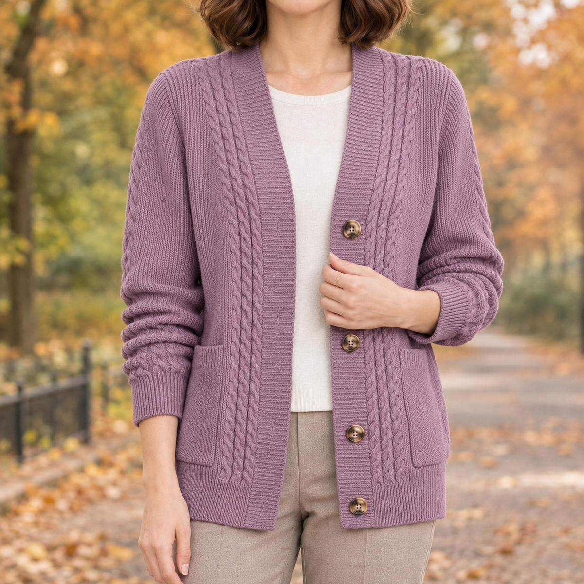 Stella Cable Knit Cardigan - Purple
