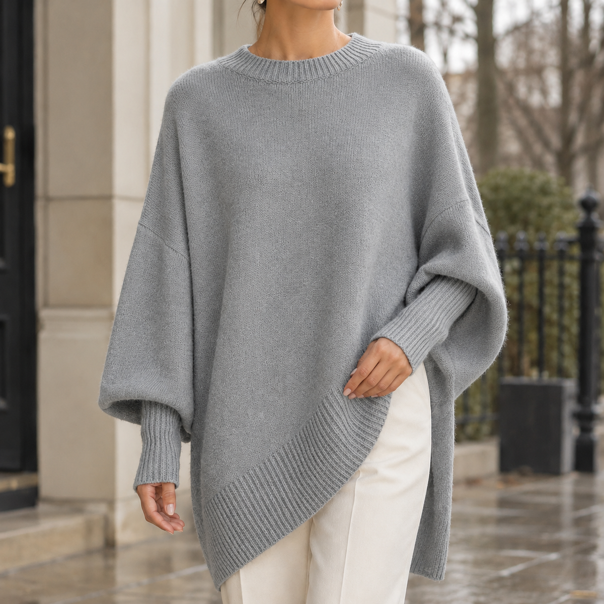 Ghislaine Asymmetric Wool Sweater - Gray