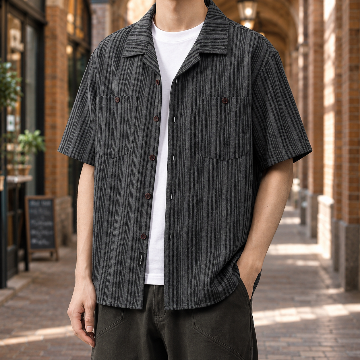 Montgomery Textured Camp Shirt - Black