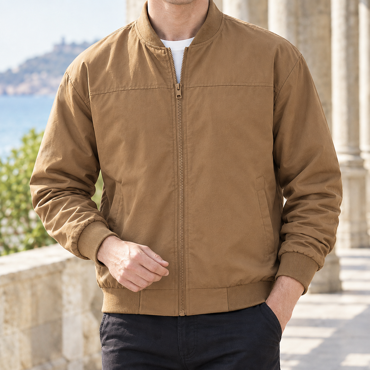 Barnabas Stand Collar Jacket - Caramel Brown