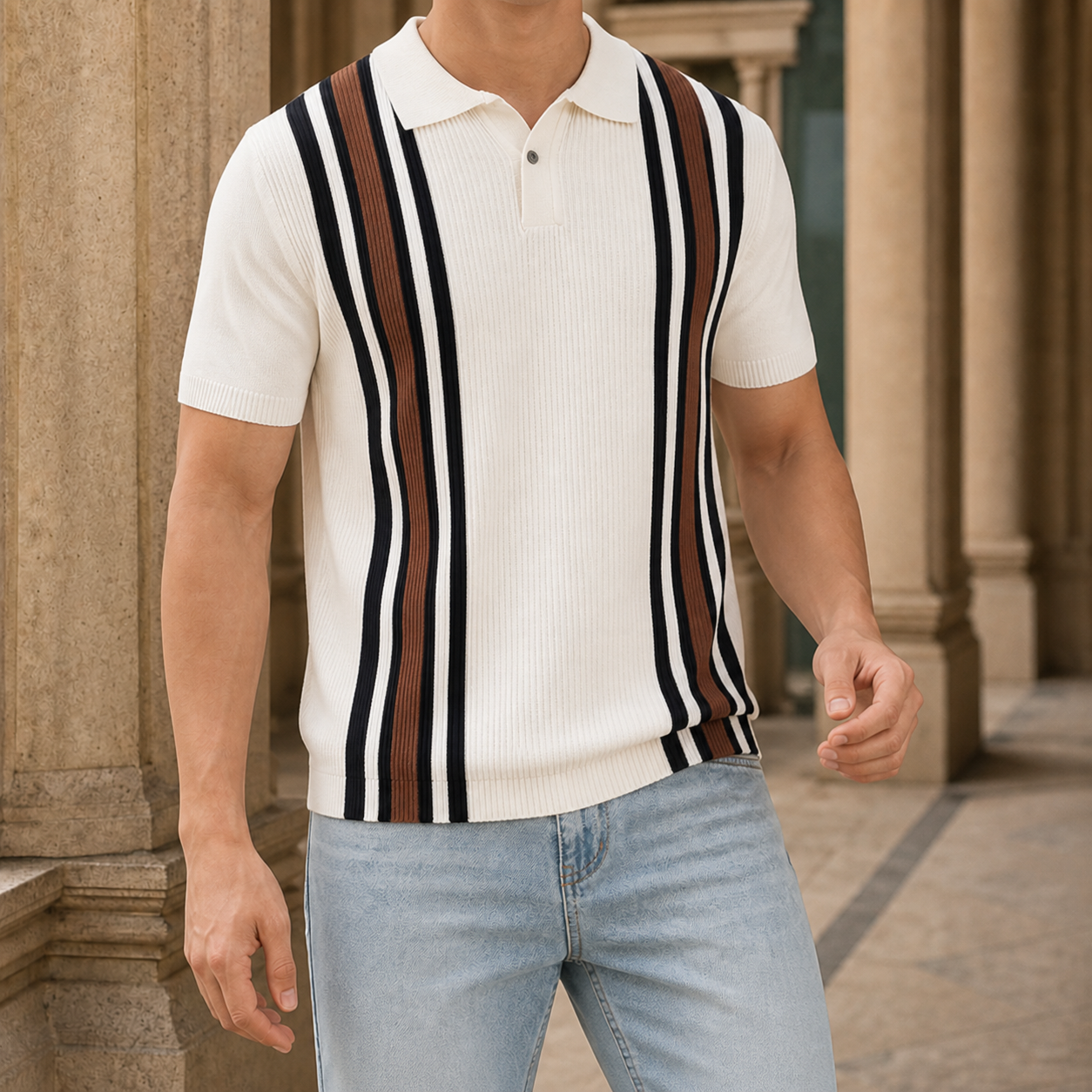 Griffin Striped Polo - White