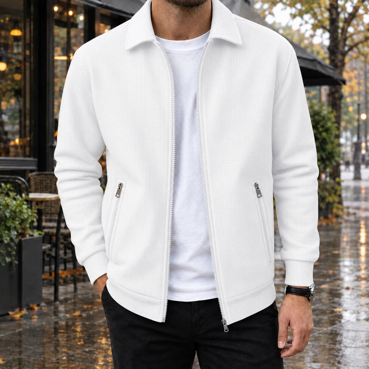 Cyprian Textured Zip Jacket - White