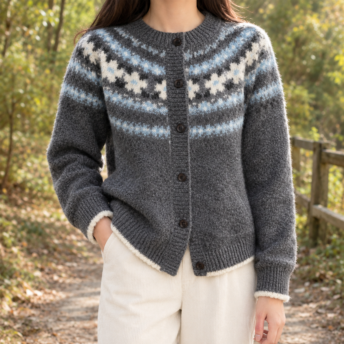 Letitia Fair Isle Cardigan - Gray