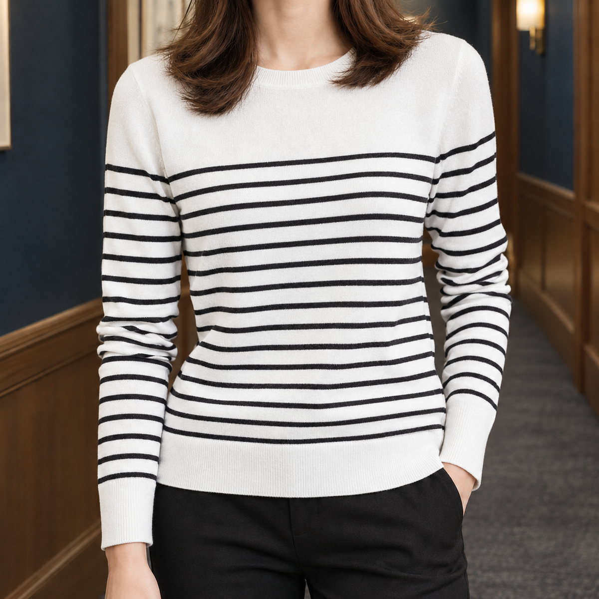 Annabeth Striped Sweater - White