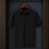 Giles Cable Knit Polo - Black