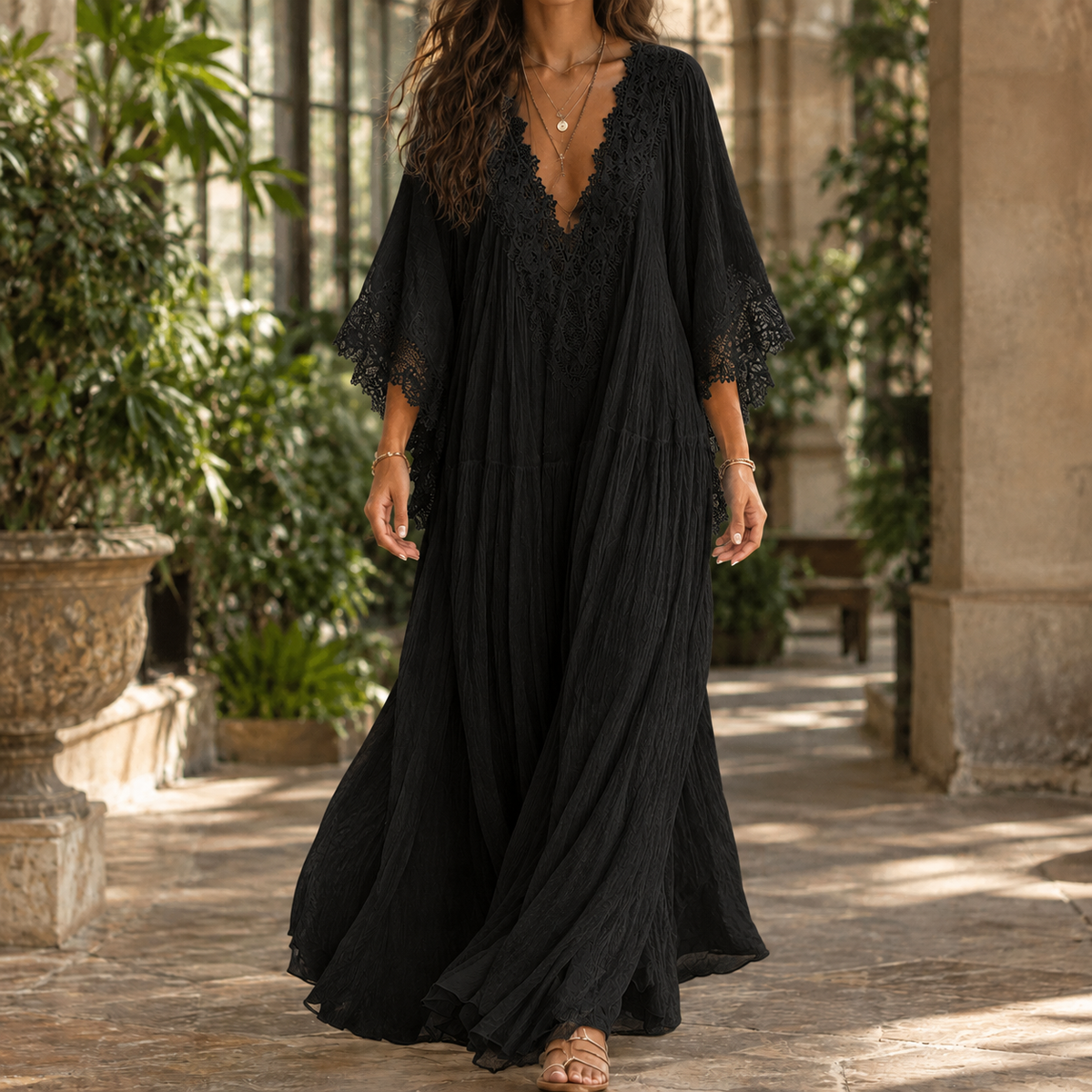 Alina Lace Maxi Dress - Black