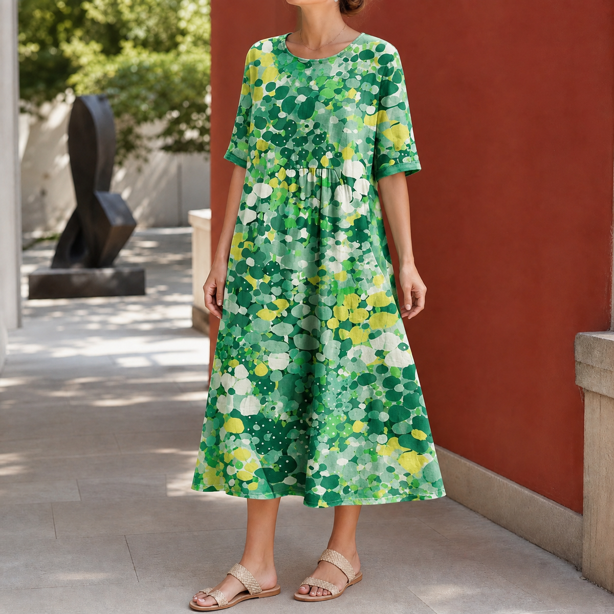 Mina Gathered Midi Dress - Green
