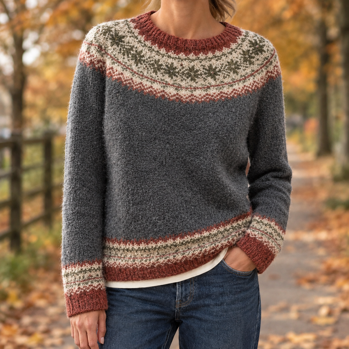 Bethany Fair Isle Sweater - Dark Gray