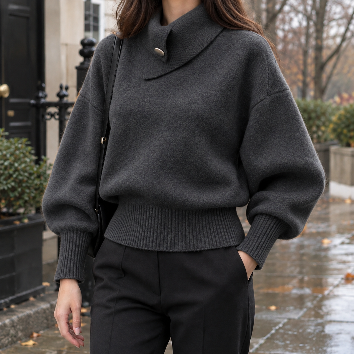 Andrina High Neck Sweater - Dark Gray