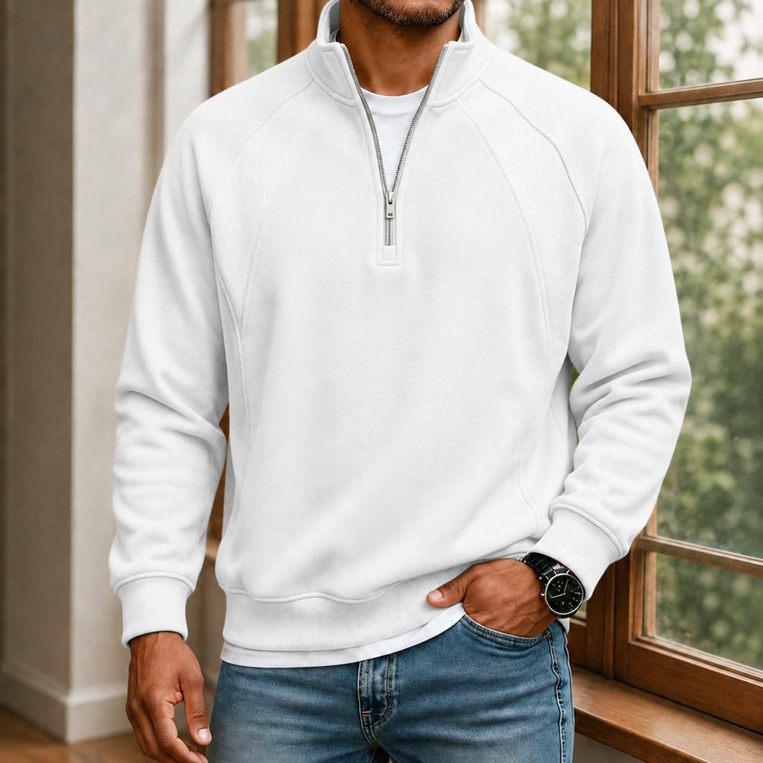 Percival Half Zip Sweatshirt - White