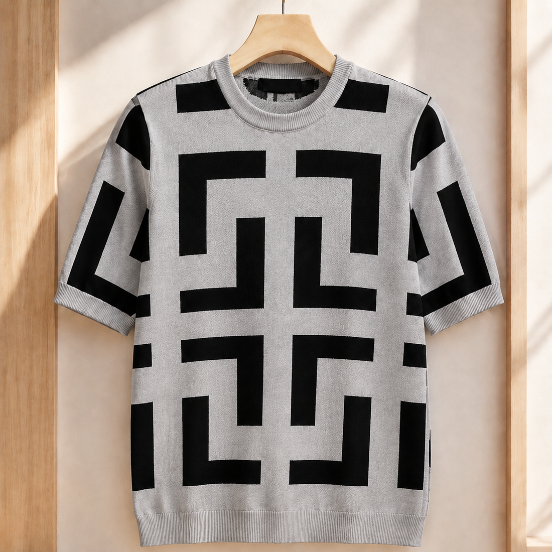 Theo Geometric Knit Top - Gray