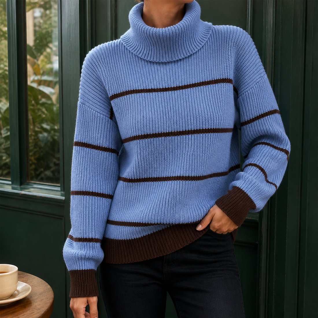 Elena Striped Turtleneck - Blue