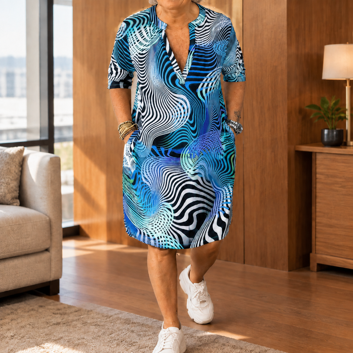 Clara Abstract Shift Dress - Blue