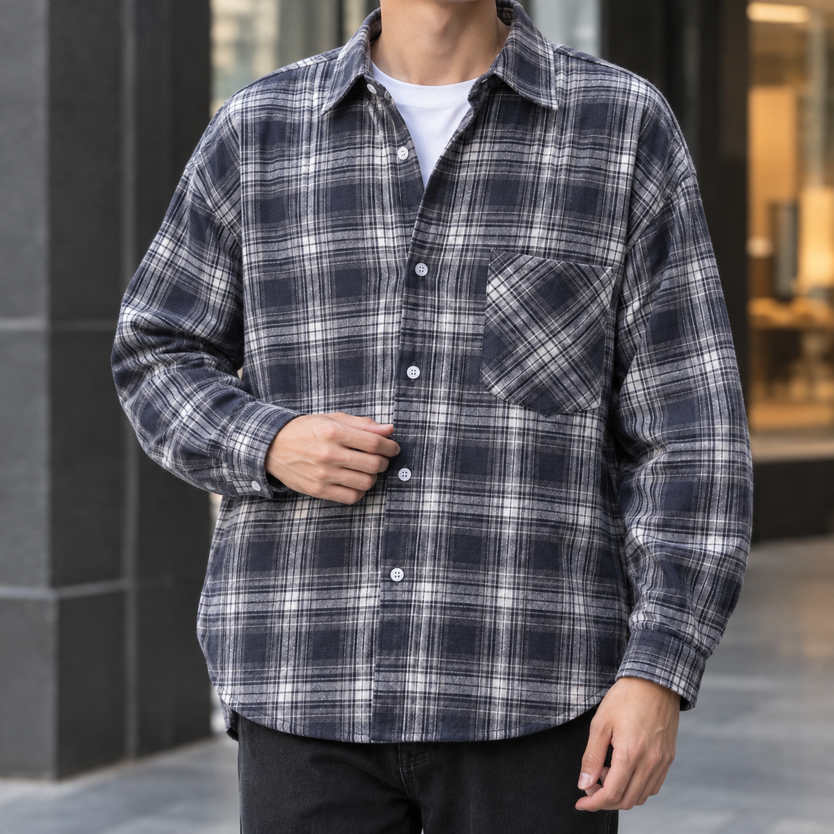 Olivier Plaid Overshirt - Blue