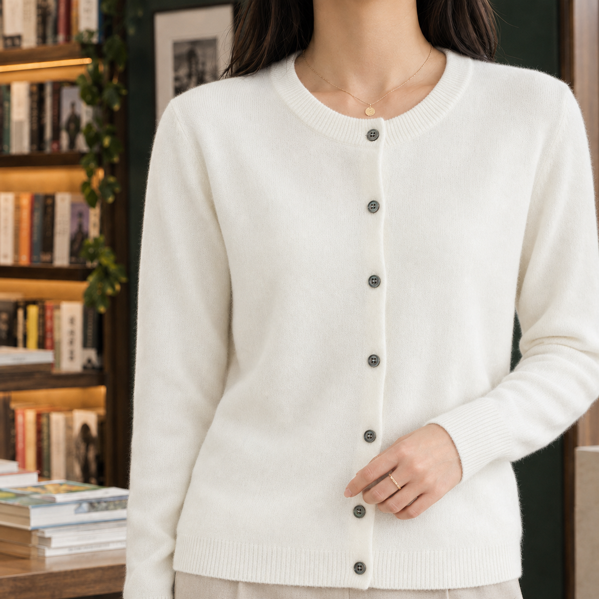 Aubrey Button Front Cardigan - White