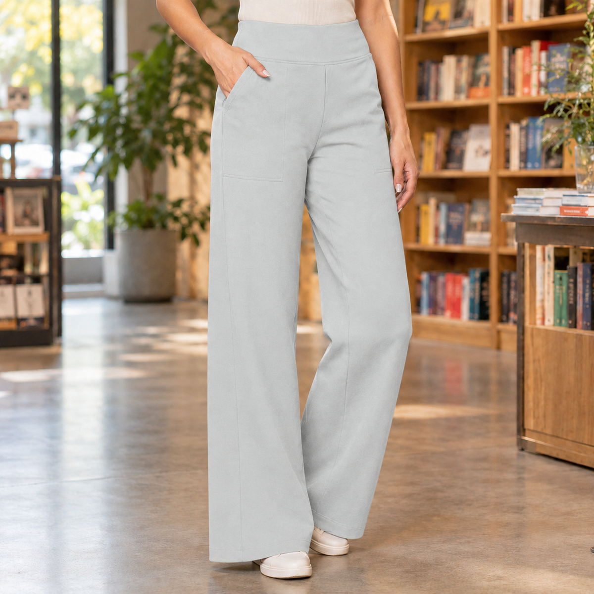 Lisandra Wide Leg Pants - Light Gray