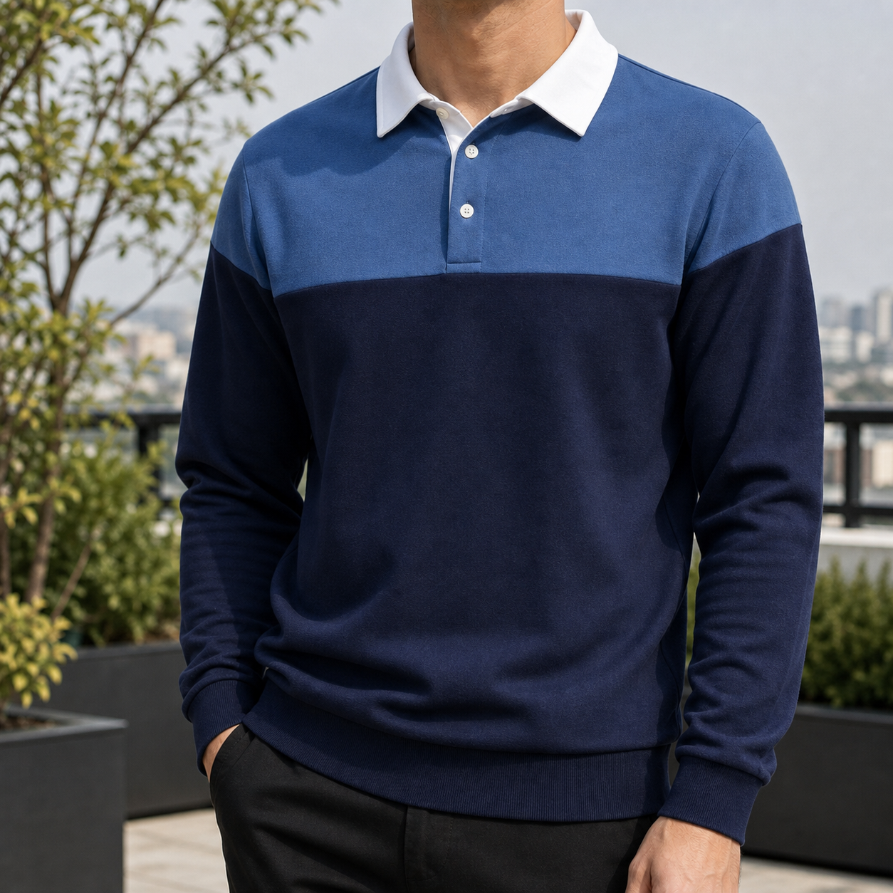 Julian Colorblock Sweater - Denim Blue