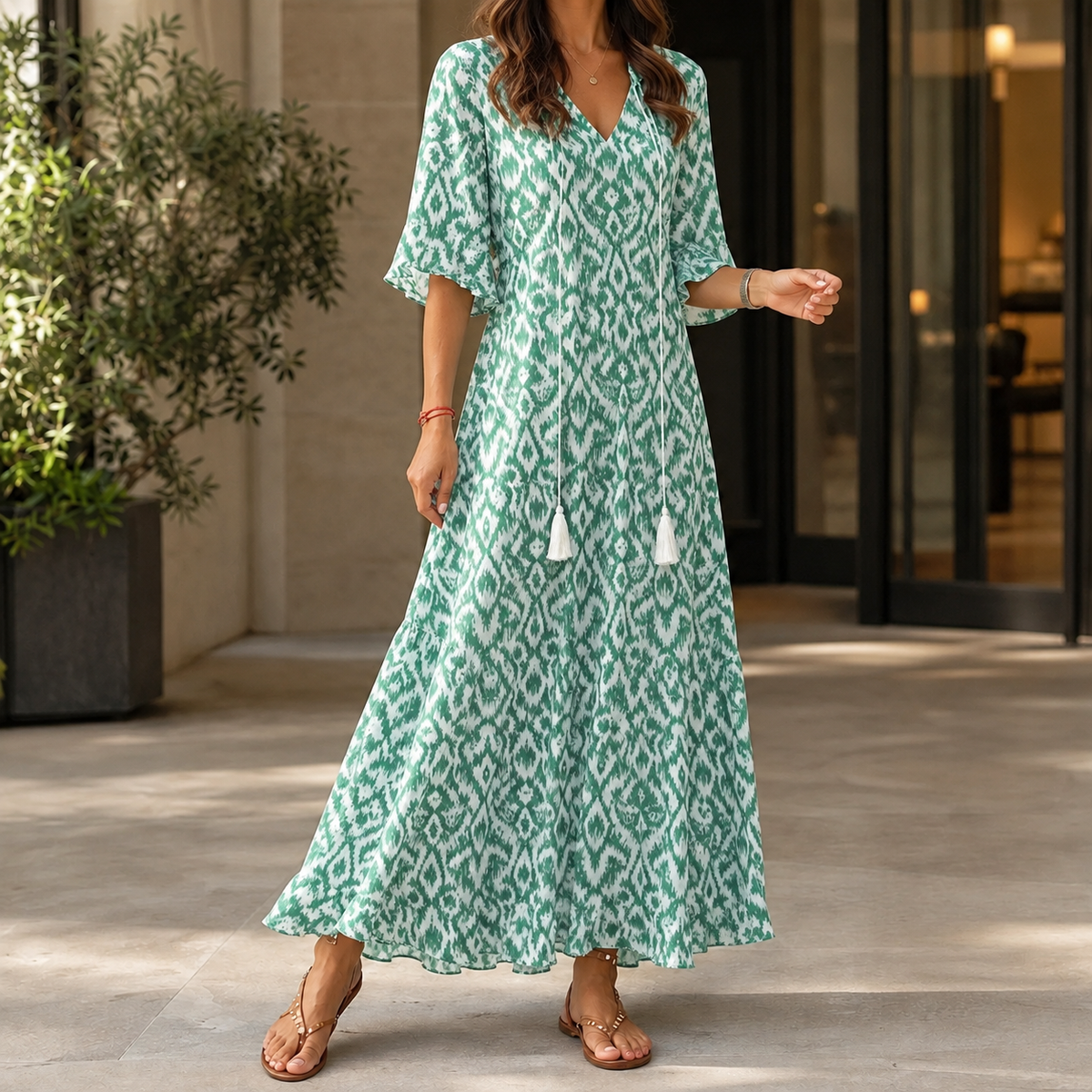 Ascelin Tassel Maxi Dress - Green