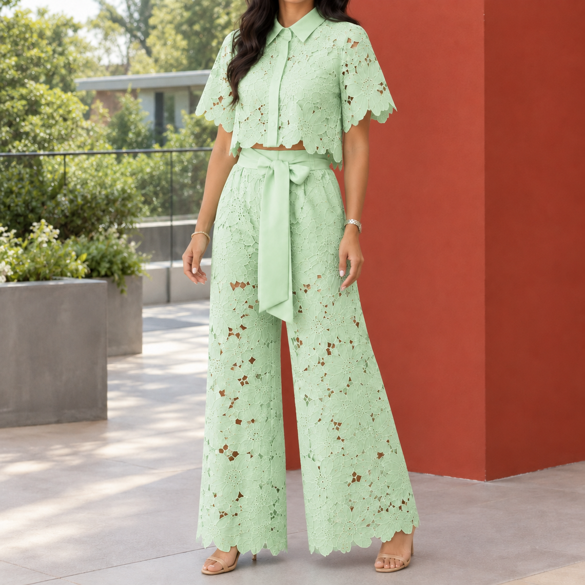 Evelina Wide Leg Set - Green