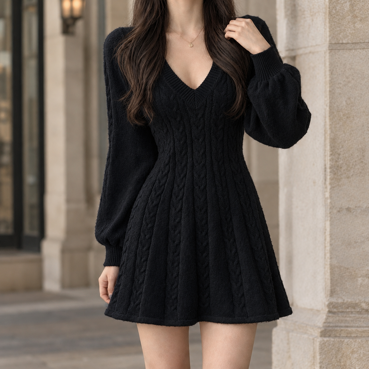 Mirabel Cable Knit Dress - Black