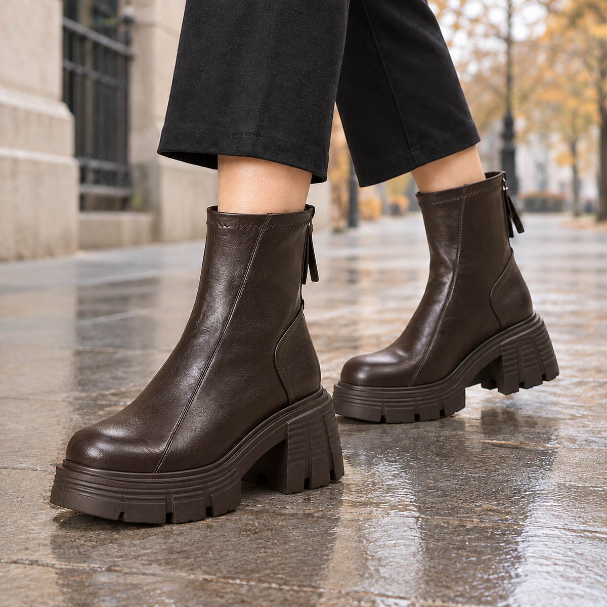 Melfi Platform Boots - Brown Single Lining