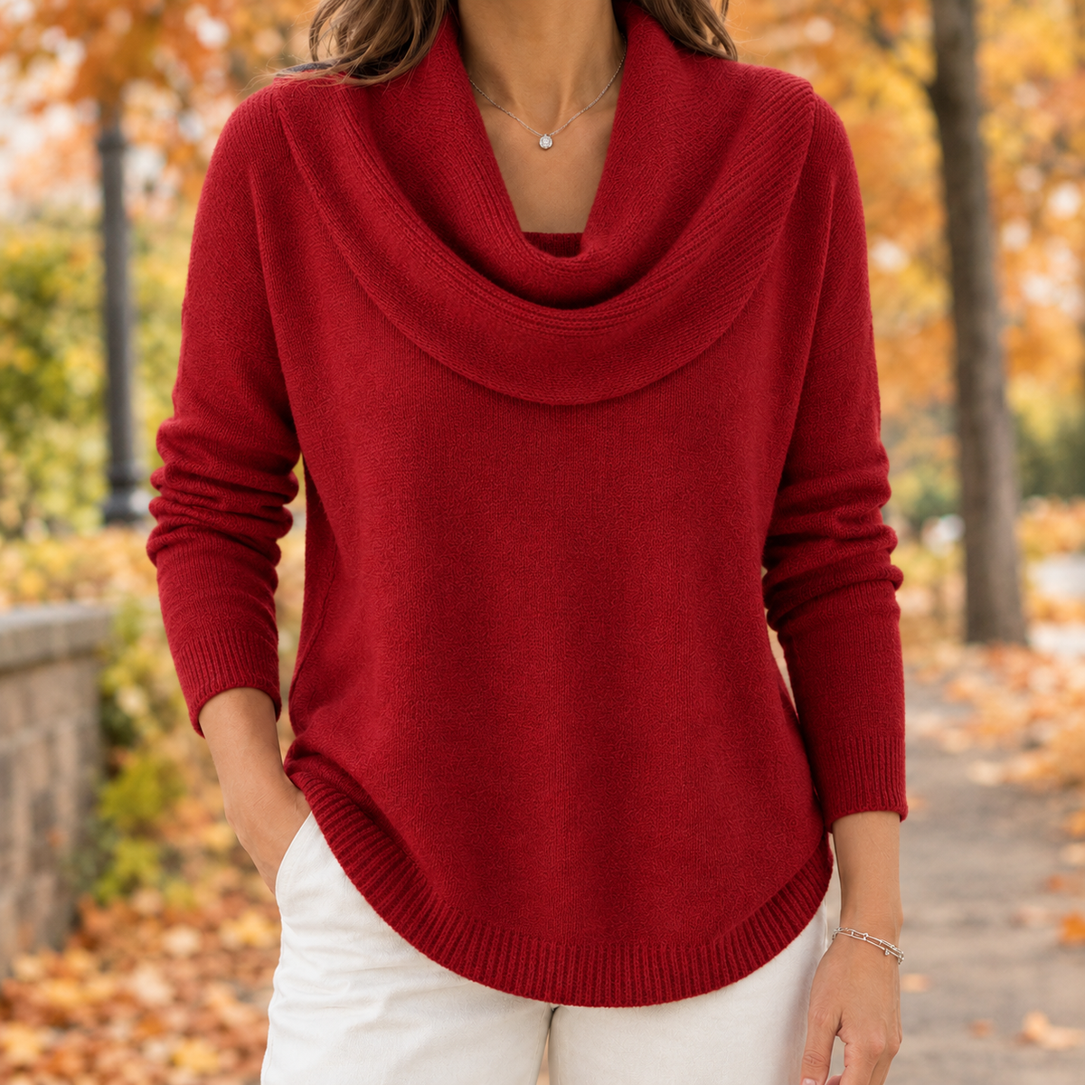 Joy Cowl Neck Sweater - Red
