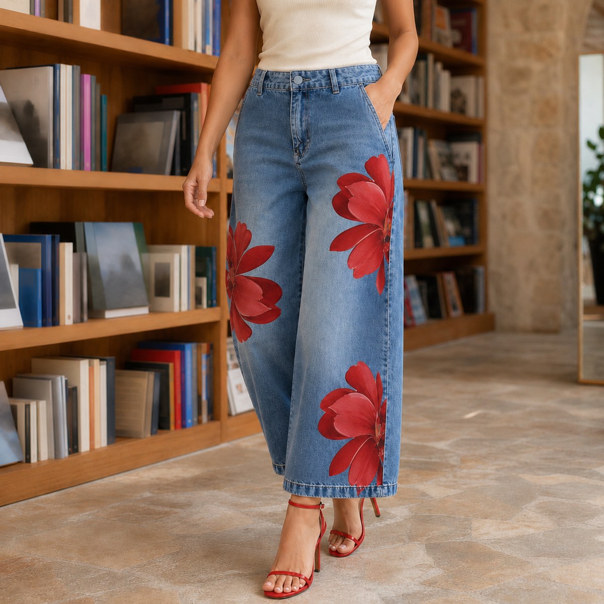 Tabitha Floral Wide Leg Pants - Red