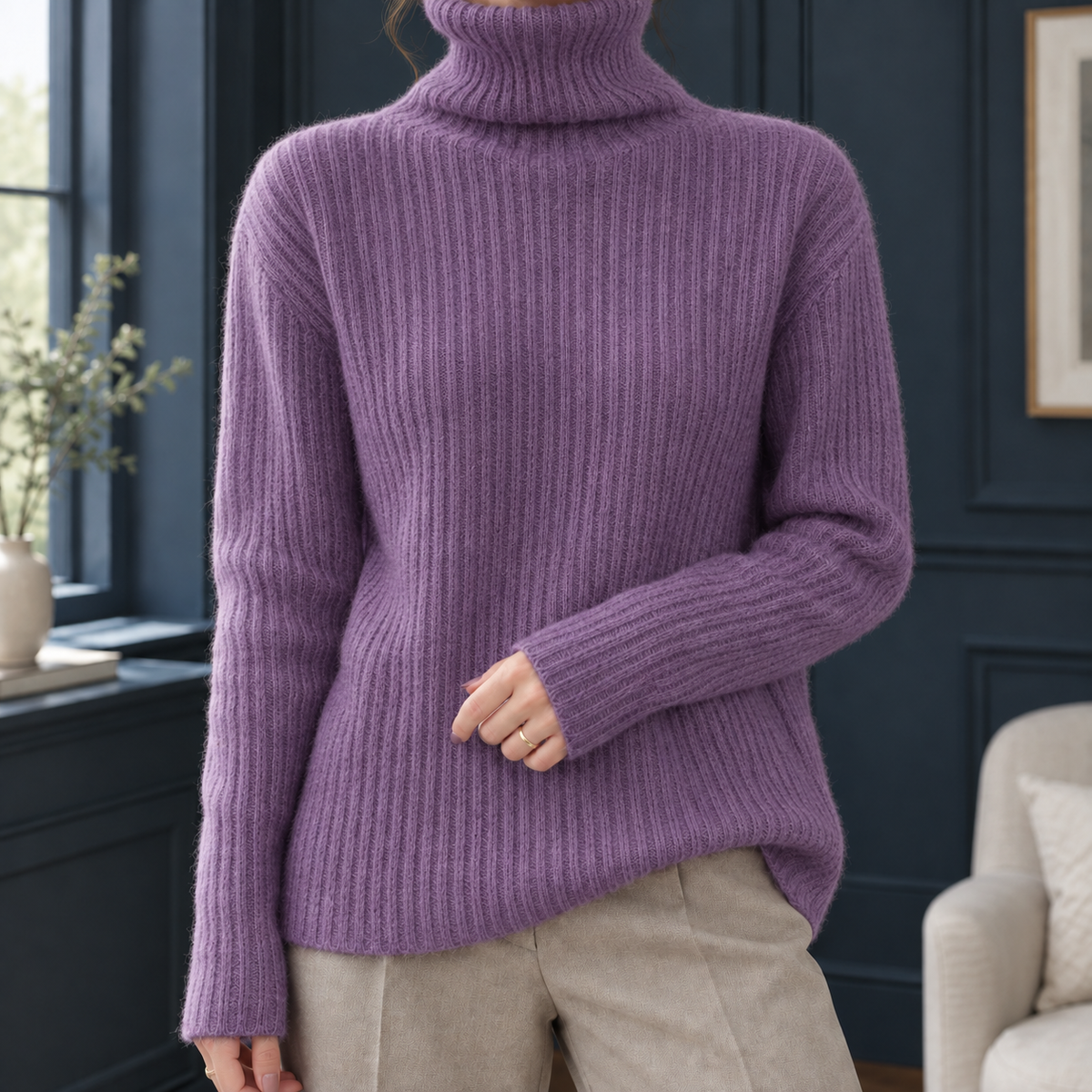 Isla Ribbed Turtleneck Sweater - Purple