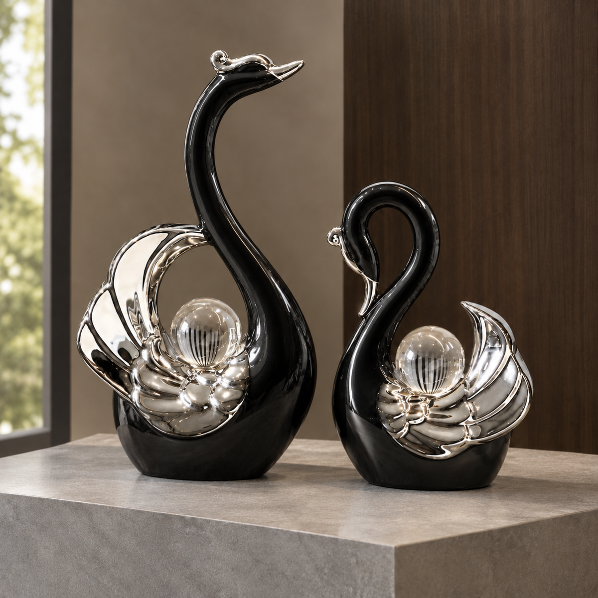Stefan Ceramic Swan Set - Black