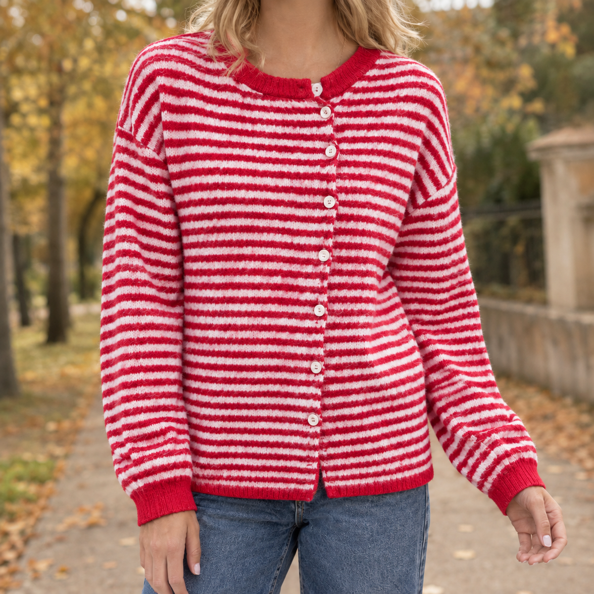 Naomi Striped Cardigan - Red