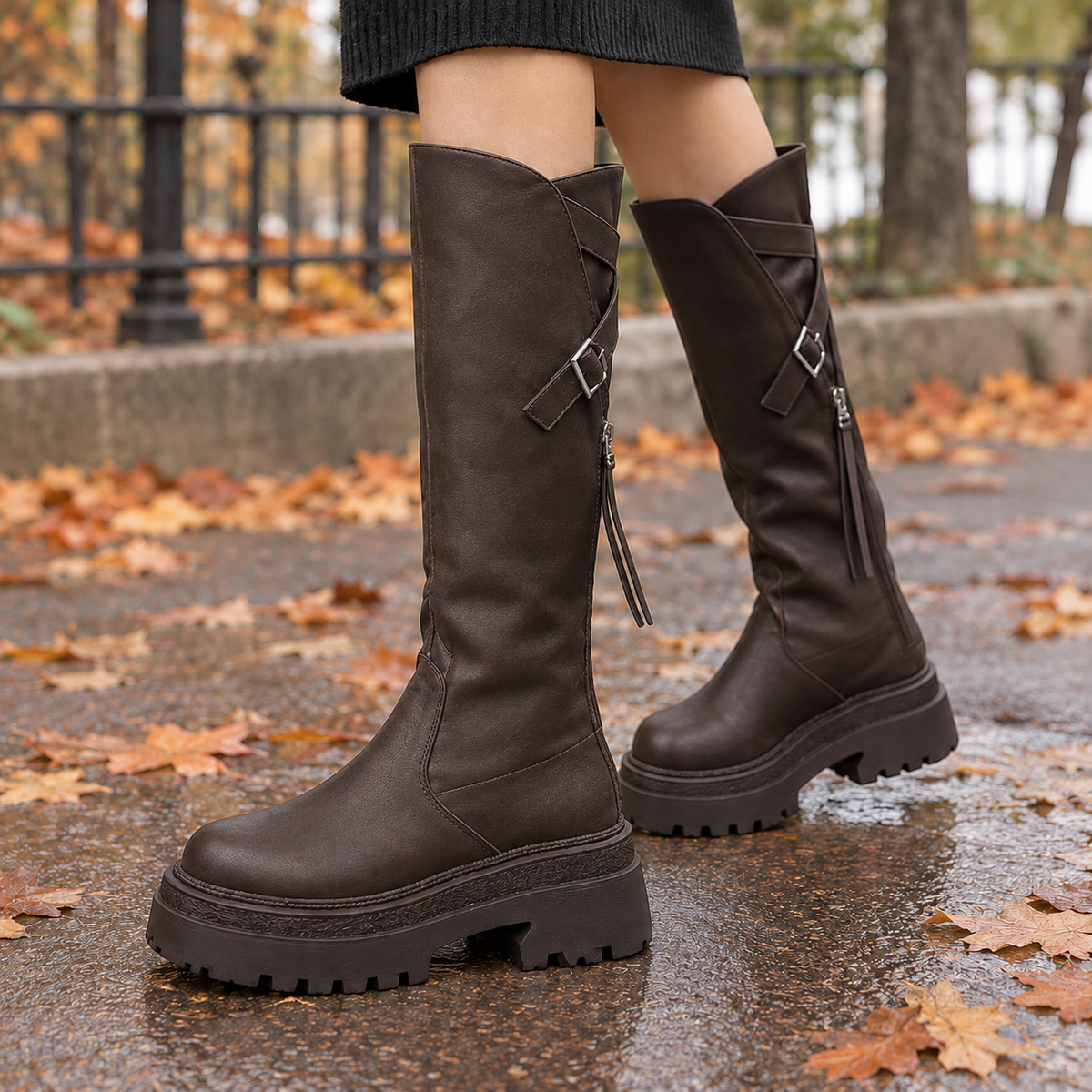 Gallarate Buckled Platform Boots - Brown