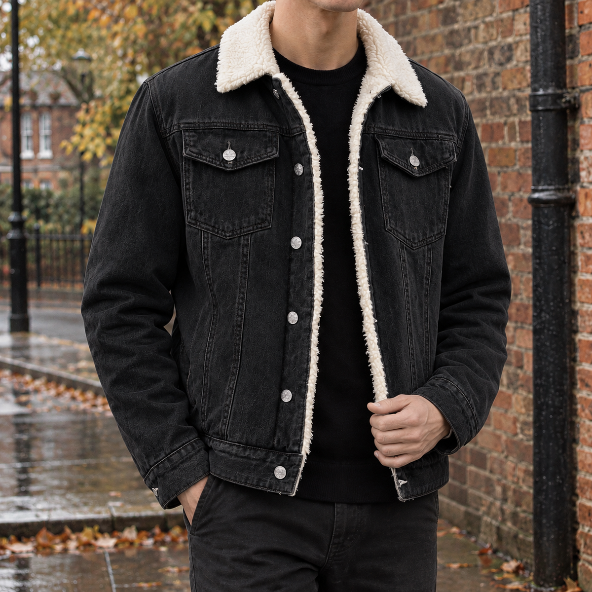 Alexander-Cole Fleece Lined Denim Jacket - Black Lamb