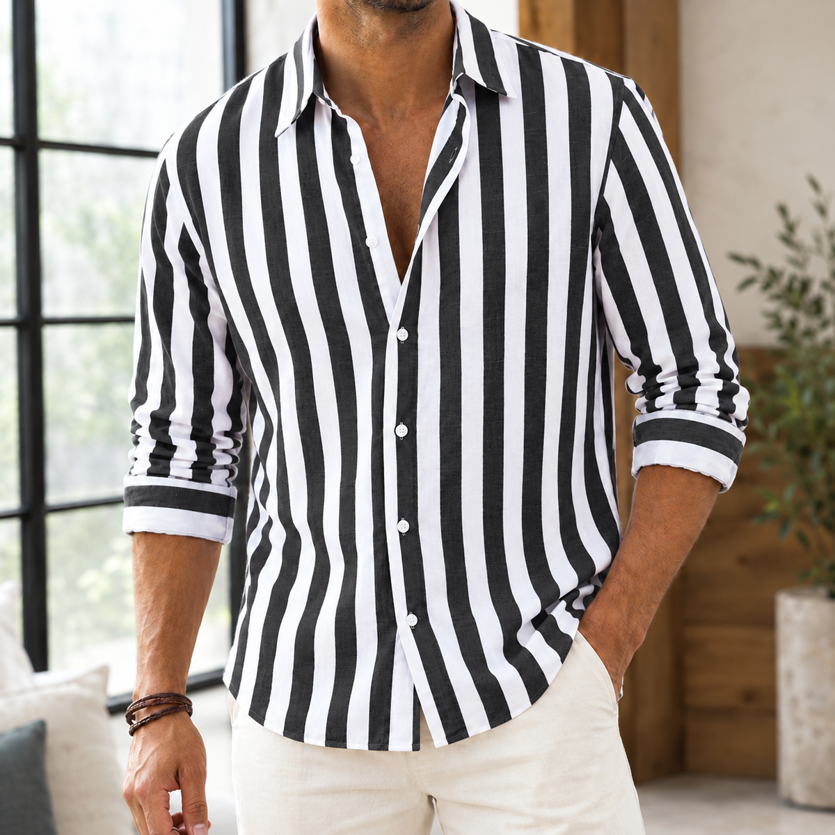 Arend Relaxed Stripe Shirt - Black