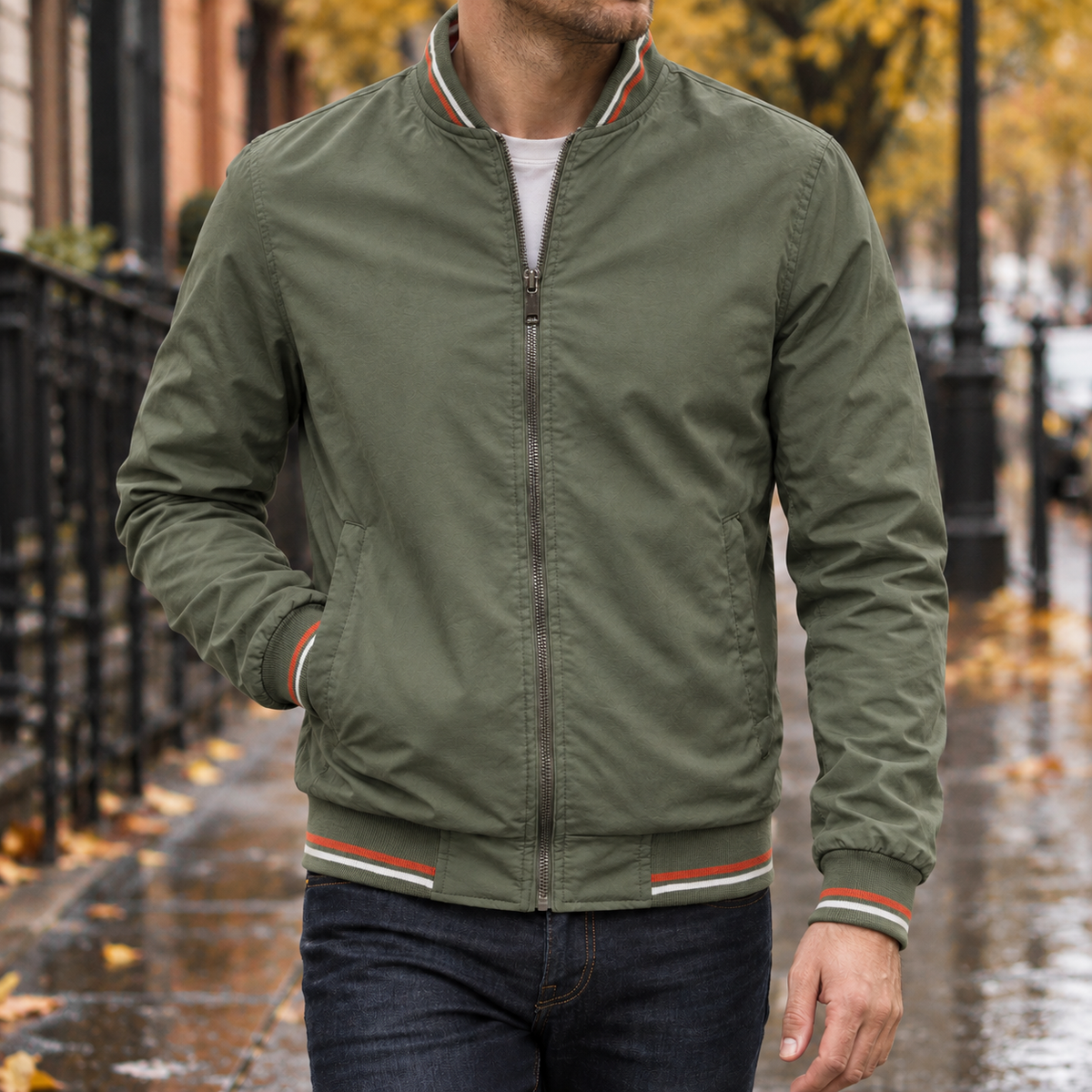 Rupert Ribbed Bomber Jacket - Green