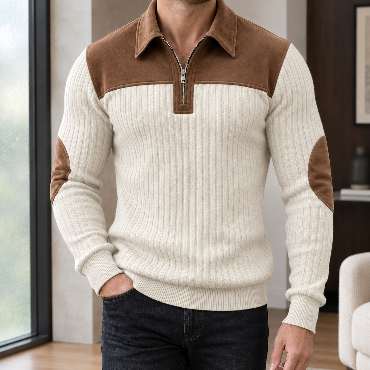 Thibault Quarter Zip Sweater - Cream