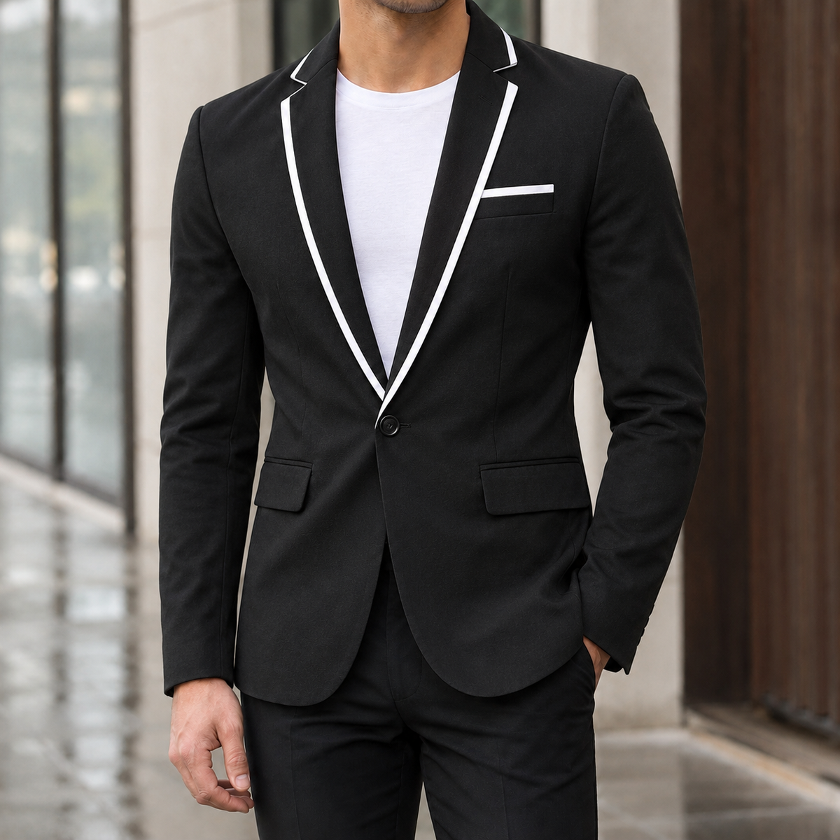 Laurence Contrast Lapel Blazer - Black