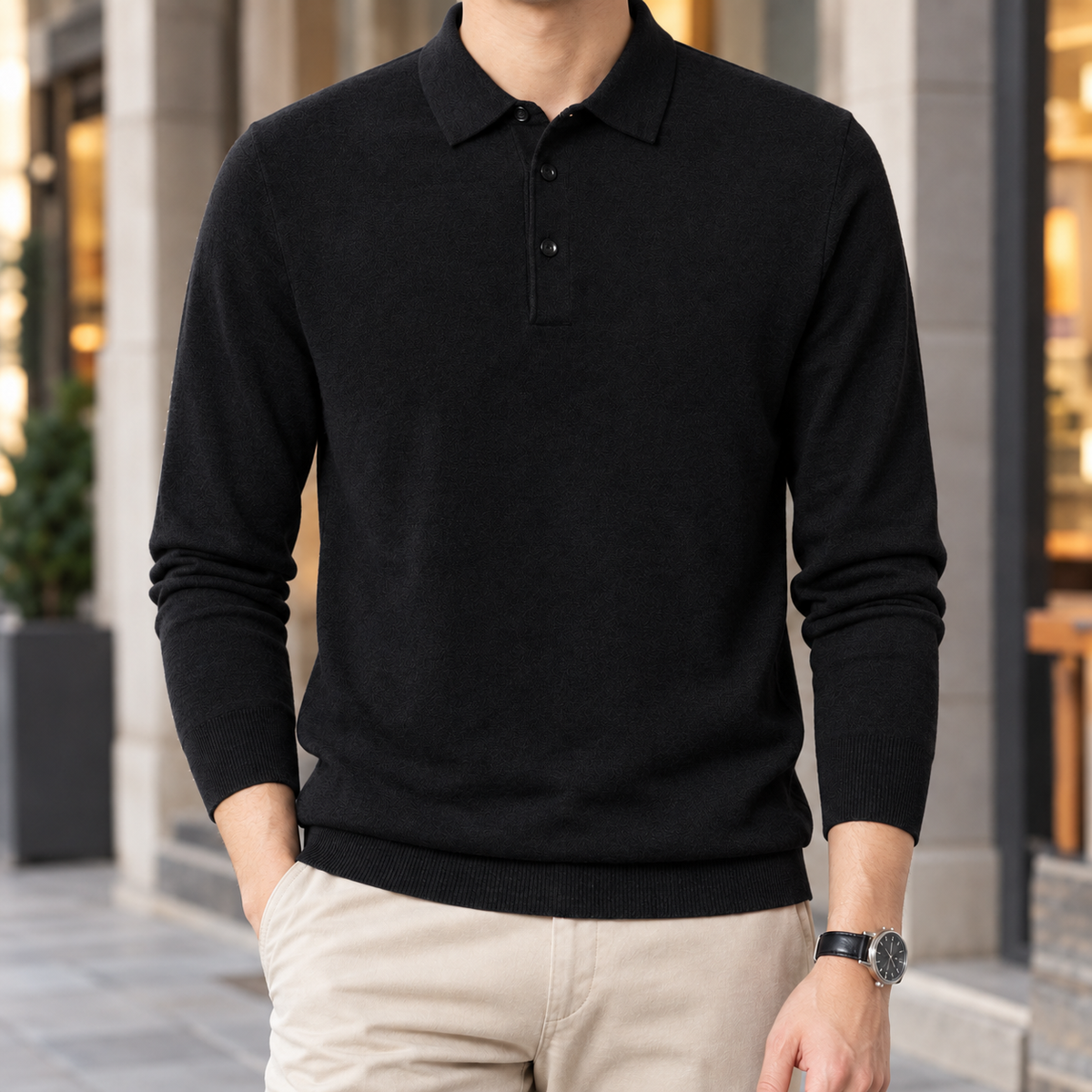 Liam Collared Polo Sweater - Black