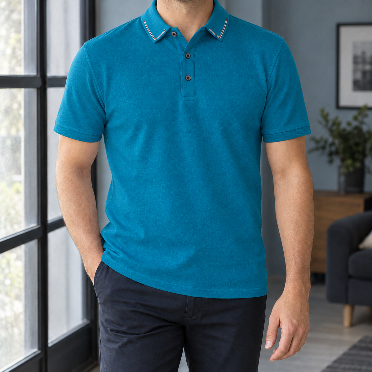 Arnaud Piped Collar Polo - Deep Lake Blue