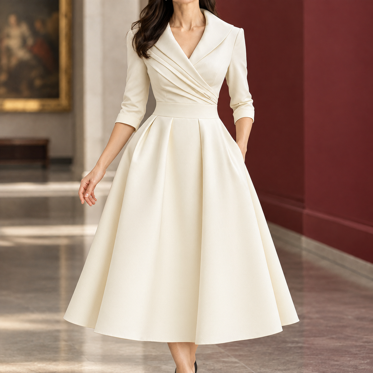Maya Pleated Midi Dress - White