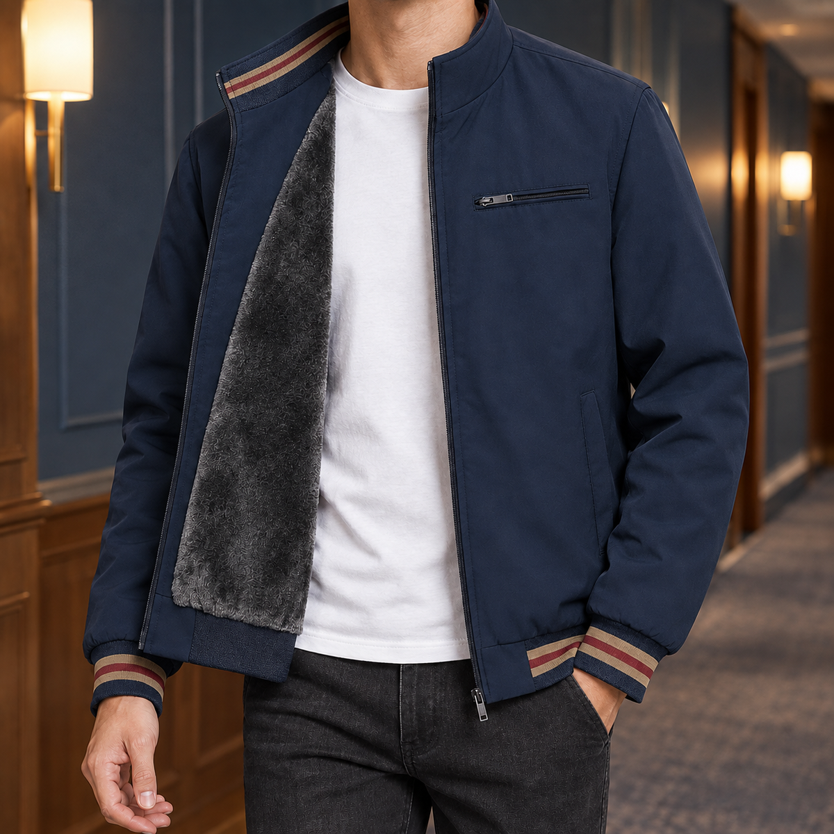 Gaultier Stand Collar Jacket - Dark Blue